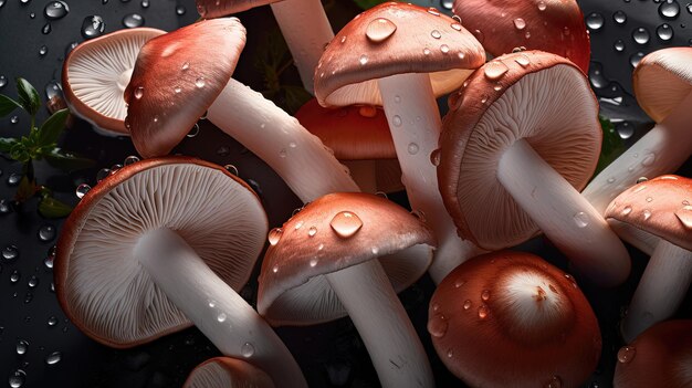 Foto verse paddenstoelen naadloze achtergrond versierd met glinsterende waterdruppels