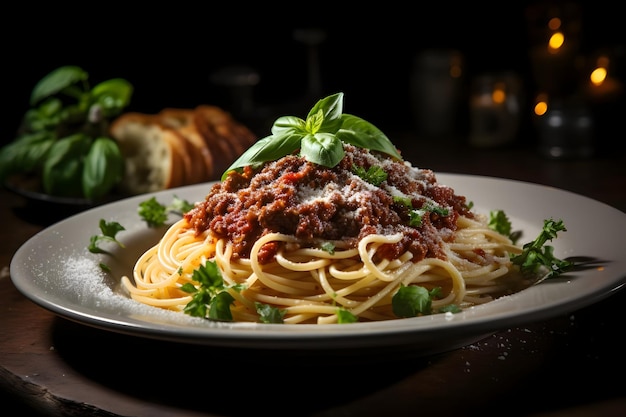 Verse pasta met stevige bolognese en Parmezaanse kaas Hoge kwaliteit