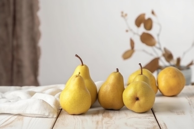 Verse pyrus pyriforia of Chinese peren op een tafel van wit hout