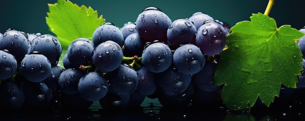 Verse rijpe blauwe druiven gezonde bio-vruchten voedsel tuinieren panorama banner Generative Ai