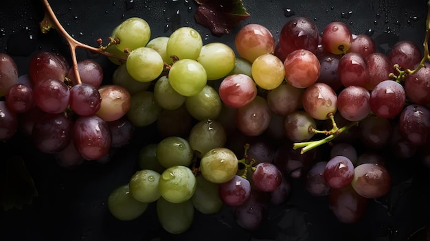 Verse rijpe druiven met waterdruppels achtergrond Bessen achtergrond Generatieve AI