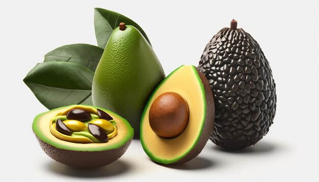 Verse rijpe hass avocado's fruit witte achtergrond AI gegenereerd