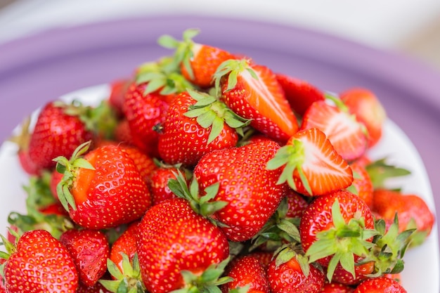 Verse rijpe heerlijke aardbeien in kom gezond voedsel en vegetarisch