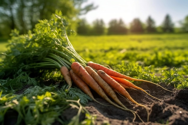 Verse rijpe wortels op het veld Generatieve AI