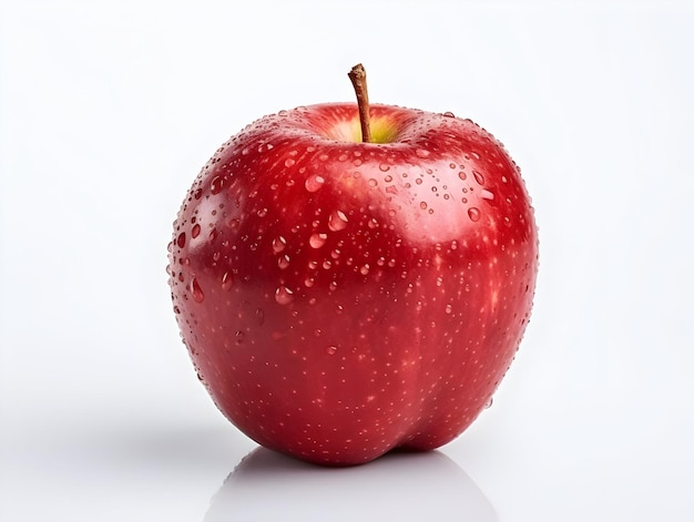 Verse rode appel met waterdruppels op een witte achtergrond