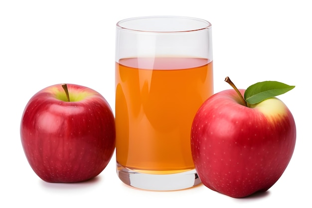 Verse rode appels en een glas appelsap isoleerden een doorzichtige achtergrond