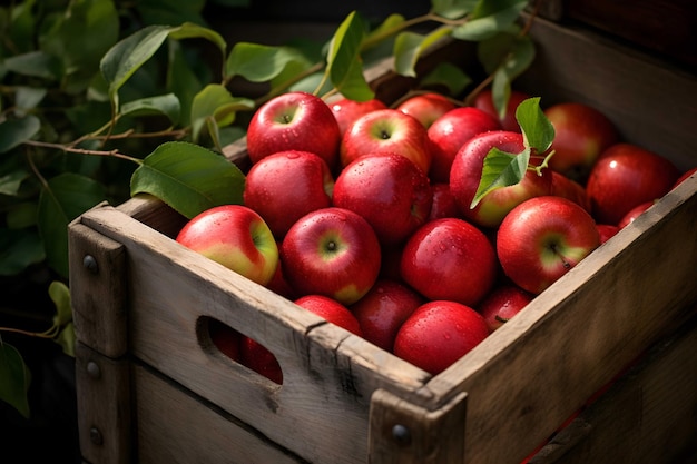 Verse rode appels in houten kisten