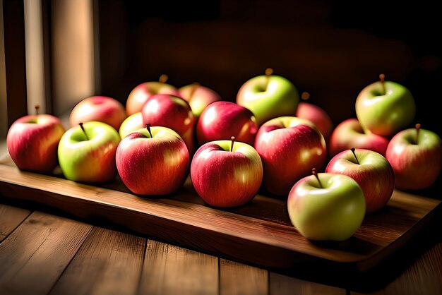 Foto verse rode appels op houten achtergrond ai- gegenereerde inhoud