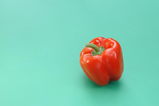 Verse rode paprika op een turquoise effen achtergrond