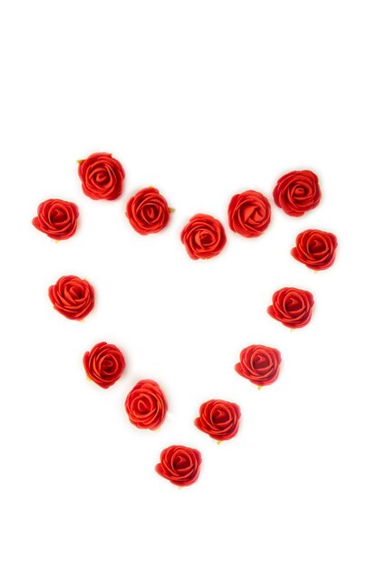 Verse rode rozen in hartvorm geïsoleerd op een witte achtergrond romantische Valentijnsdag concept met cop...