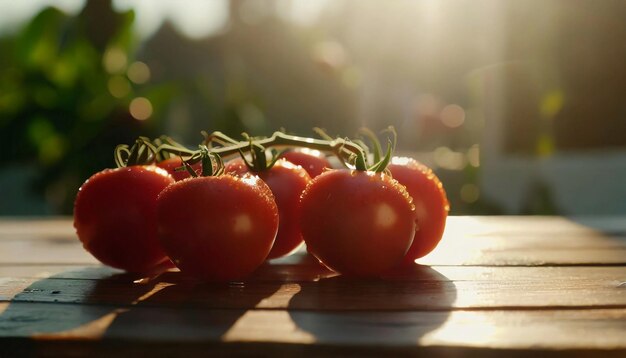 Verse rode tomaten op een houten tafel Biologische en smakelijke groente