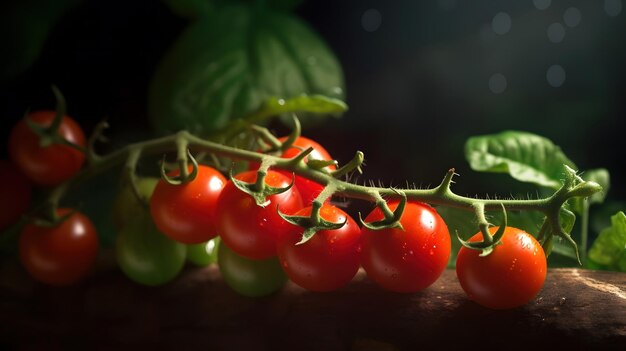 Verse rode tomaten op een tak in de tuin Generatieve AI AI gegenereerd