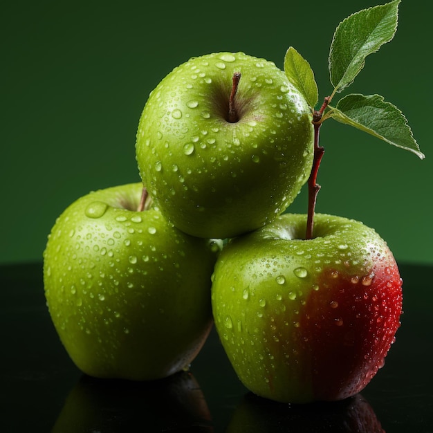 Verse sappige appels op een groene achtergrond Generatieve AI