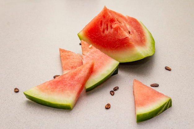 Verse, sappige plakjes watermeloen. Zoet het dessert van het de zomerdessert gezond het eten