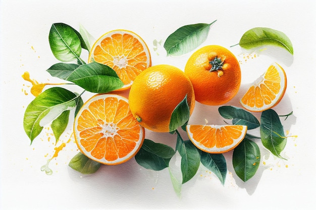 Verse sinaasappelen Aquarel citrus botanische AI generatieve illustratie