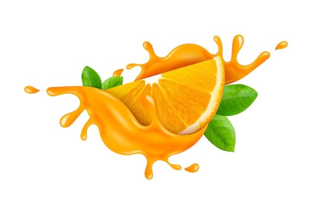 Verse sinaasappelen die in plonssap vallen dat op witte achtergrond wordt geïsoleerd