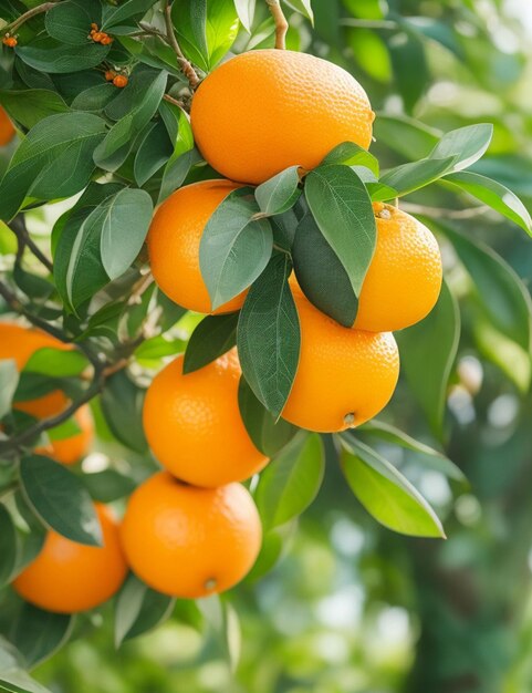 verse sinaasappelen op boom met natuur achtergrond wazig