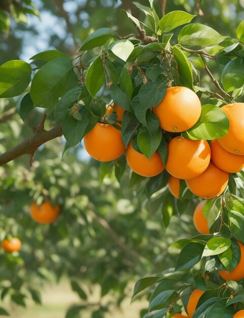 verse sinaasappelen op boom met natuur achtergrond wazig