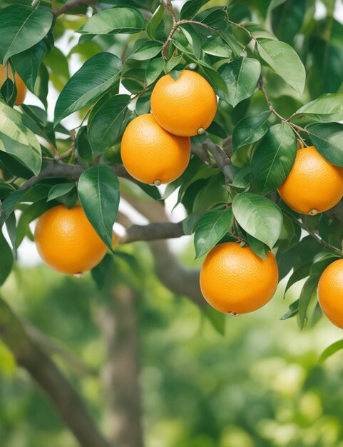 verse sinaasappelen op boom met natuur achtergrond wazig