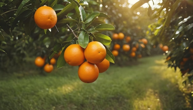 Verse sinaasappels in de natuur landschap achtergrond