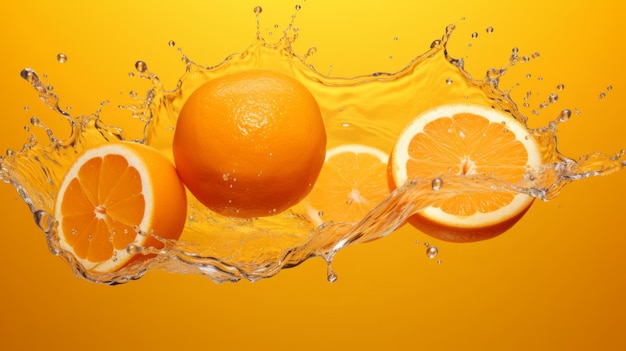 Foto verse sinaasappels met water op oranje achtergrond citrusvruchten