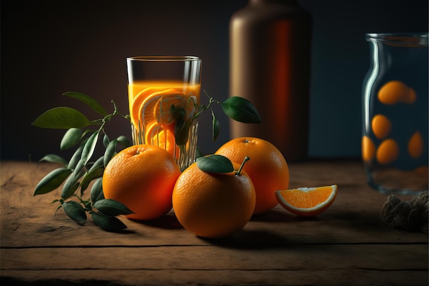 verse sinaasappelvruchten met bladeren Generatieve AI