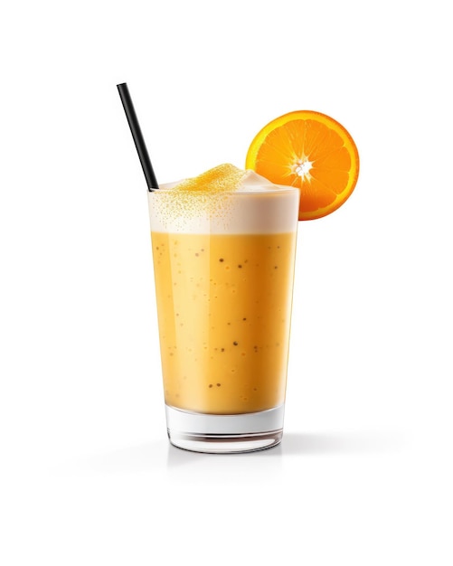 Verse Smoothie oranje lassi met oranje fruit in geïsoleerde witte achtergrond studio opname