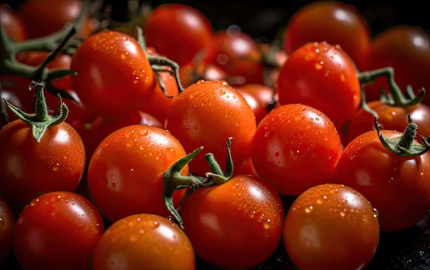 Verse tomaten achtergrond met druppels close-up bekijken