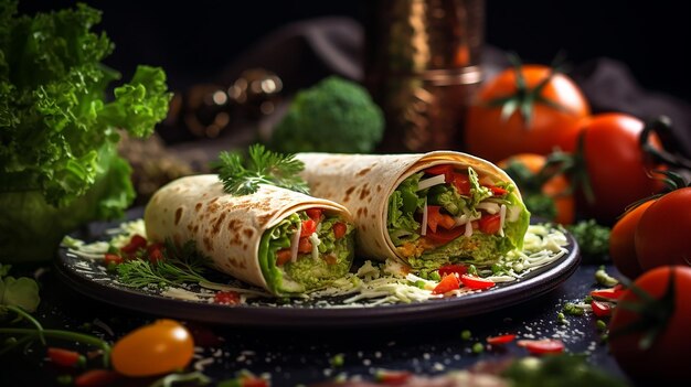 Foto verse tortillawraps met groenten op het bord