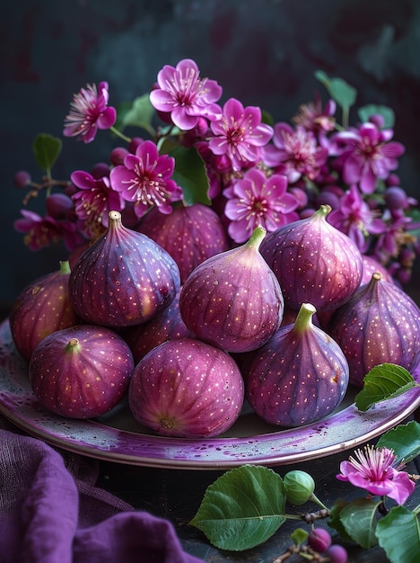 Verse vijgen op een bord met roze bloemen