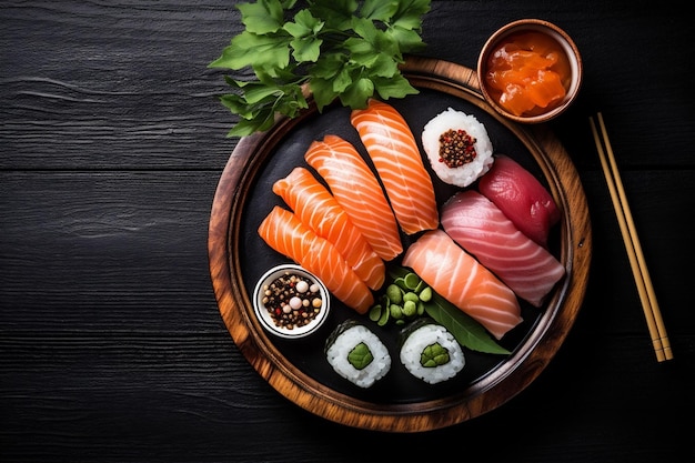 Verse vis Japanse rijstrolletjes zeevruchten Aziatisch eten sushi gezond Generatieve AI