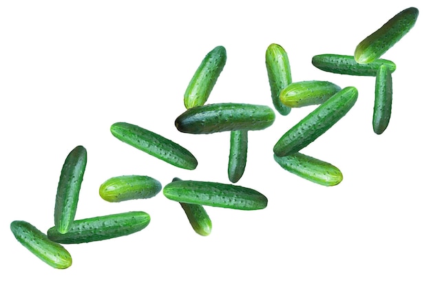 Verse vliegende komkommers geïsoleerd op witte achtergrond
