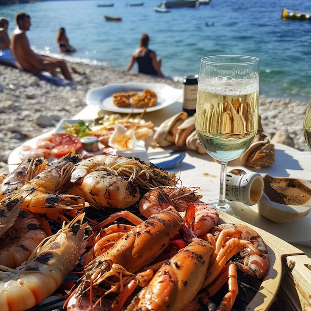 Foto verse zeevruchten op een zomerbarbecue op het strand in kroatië