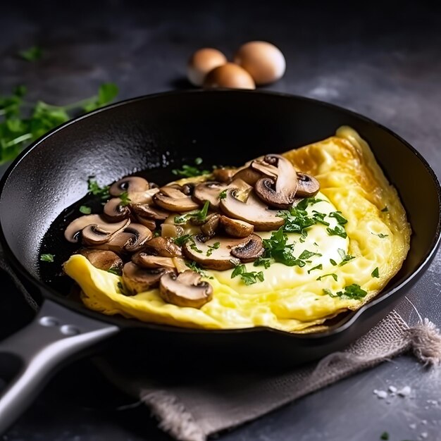 Verse zelfgemaakte omelet met paddenstoelen feta kaas en kruiden