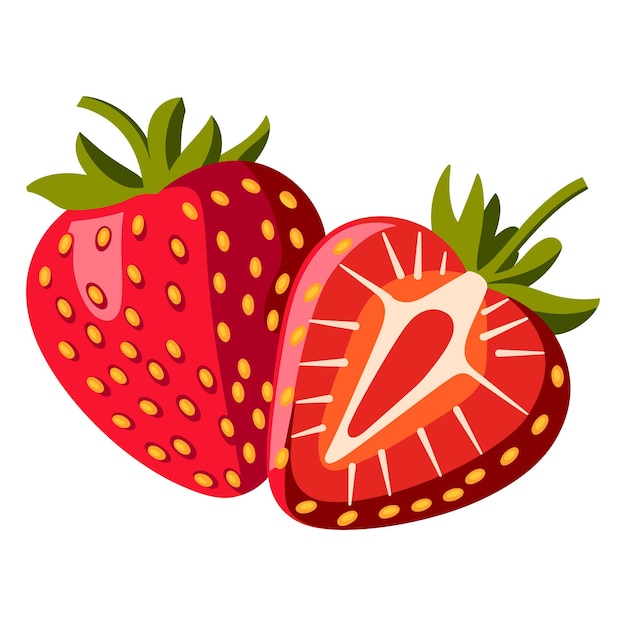 Verse zoete aardbeien gehalveerd en hele bessen illustratie