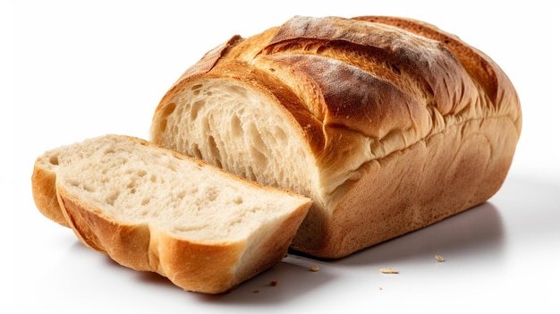 Versgebakken brood op een witte achtergrond Geïsoleerde generatieve ai