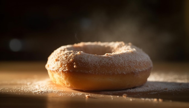 Versgebakken donuts op rustieke houten tafel gegenereerd door AI