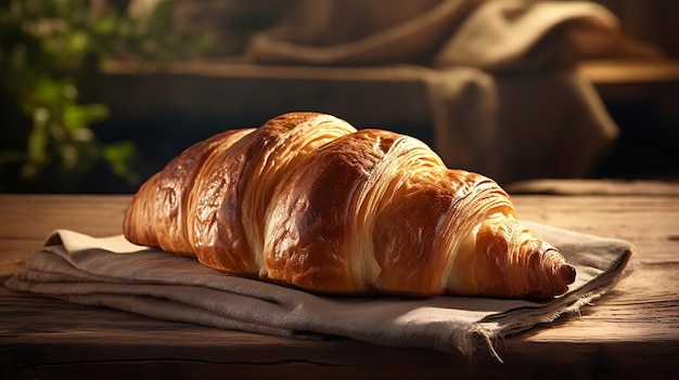 Versgebakken Franse croissants op een rustieke houten tafel