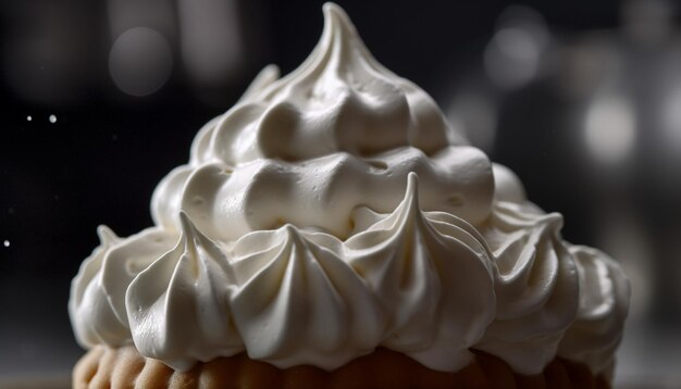 Foto versgebakken gastronomische cupcake met romig chocoladeglazuur en slagroom gegenereerd door kunstmatige intelligentie