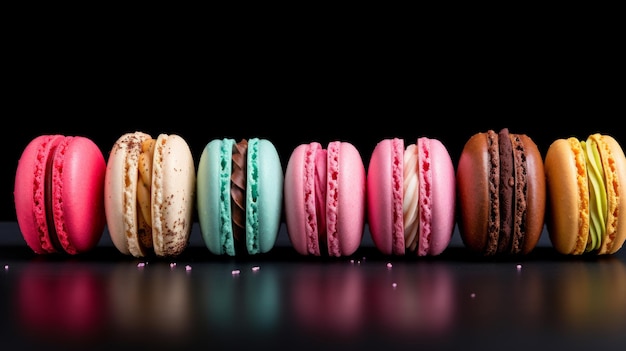 Versgebakken macarongebak Fotorealistische horizontale illustratie Krokant gebak Gastronomische bakkerij Ai Gegenereerde heldere illustratie met aromatisch traditioneel macarongebak