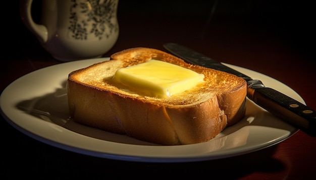 Versgebakken sneetje brood met biologische boterpasta gegenereerd door AI