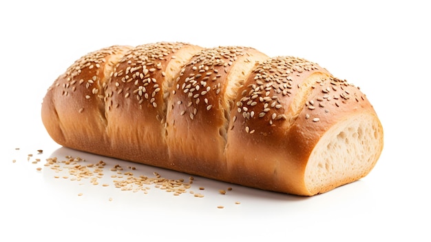 Versgebakken tarwebroodbrood met sesamzaadjes geïsoleerd op een witte achtergrond