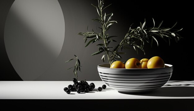 Foto versheid en natuur op een houten tafel gezond eten binnen gegenereerd door ai