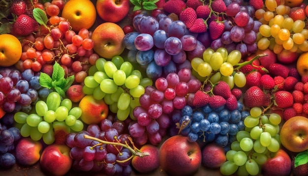 Versheid en overvloed van natuur levendige kleuren in een sappige collectie gegenereerd door kunstmatige intelligentie