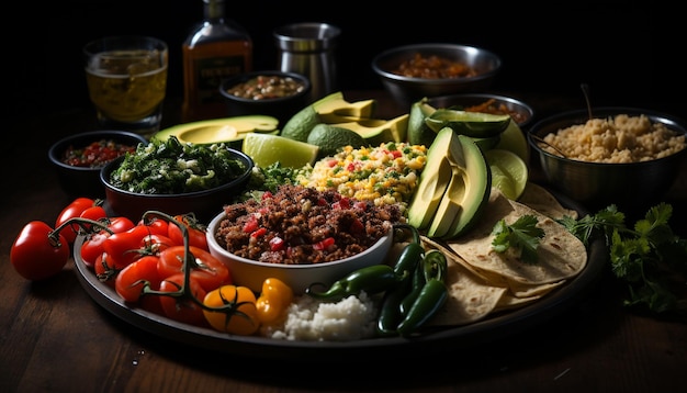 Versheid en smaak in een gezonde gastronomische vegetarische slakom gegenereerd door kunstmatige intelligentie