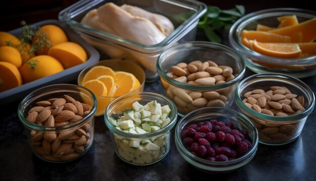 Foto versheid en variatie in een gezonde gastronomische fruitdessertsnack gegenereerd door kunstmatige intelligentie