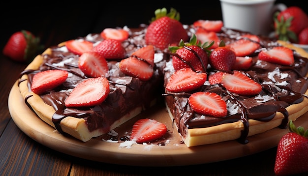 Versheid en zoetheid op een bord zelfgemaakt aardbeien dessert gegenereerd door AI