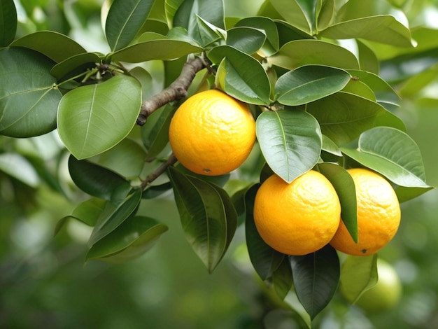 Foto versheid glinsterende van de natuur rijpe citrusvruchten op een groene boom