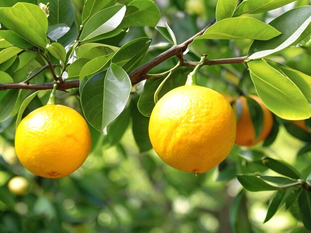 Foto versheid glinsterende van de natuur rijpe citrusvruchten op een groene boom