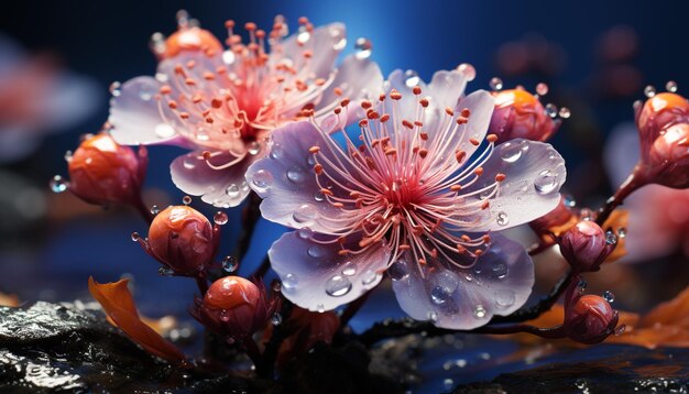 Foto versheid in de natuur levendige kleuren bloemen en groene bladeren gegenereerd door ai